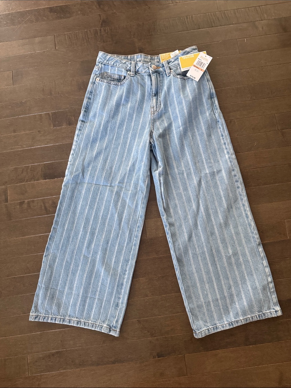 Michael Kors Light Blue Pinstripe Carmen Crop Wide Leg Jeans